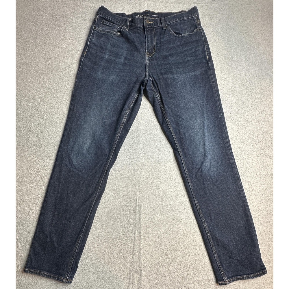Old Navy Athletic Jeans Mens 34x34 (34x31) Dark Wash Blue Built-In Flex Denim - Picture 2 of 14